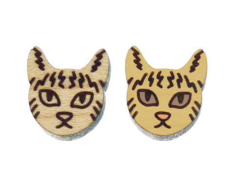 Cat G1A04 Wood Stud Earring Blanks